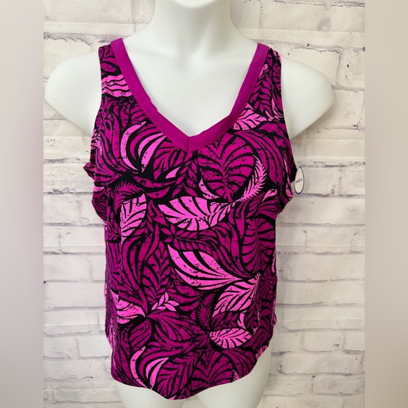 Swimsuits For All Size‎ 16 Pink Tropical Tankini Top Slimming Resortwear New - Picture 1 of 13